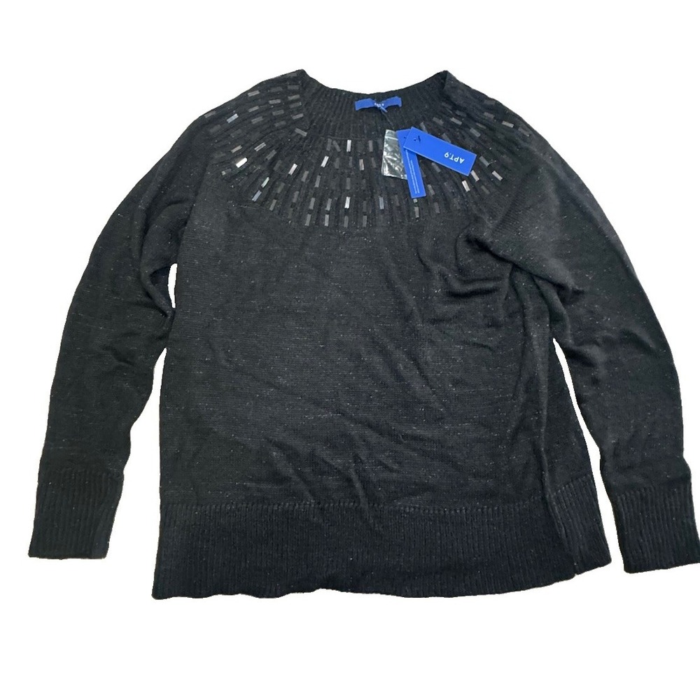 Apt. 9 Black Embellished Rib Yoke Tunic Sweater XL NWT Metallic Sparkle